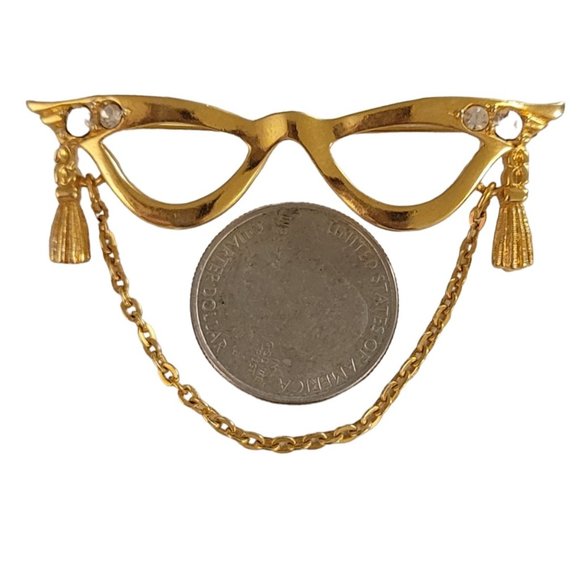 Avon Gold Tone Cat Eye Glasses Clear Rhinestones Lenses Brooch Pin, Signed K947 - Picture 5 of 7